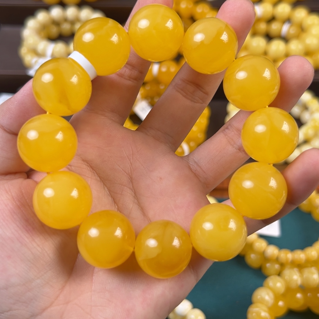 琥珀未镶嵌手链56.2g焦皮同料圆珠20mm xxj