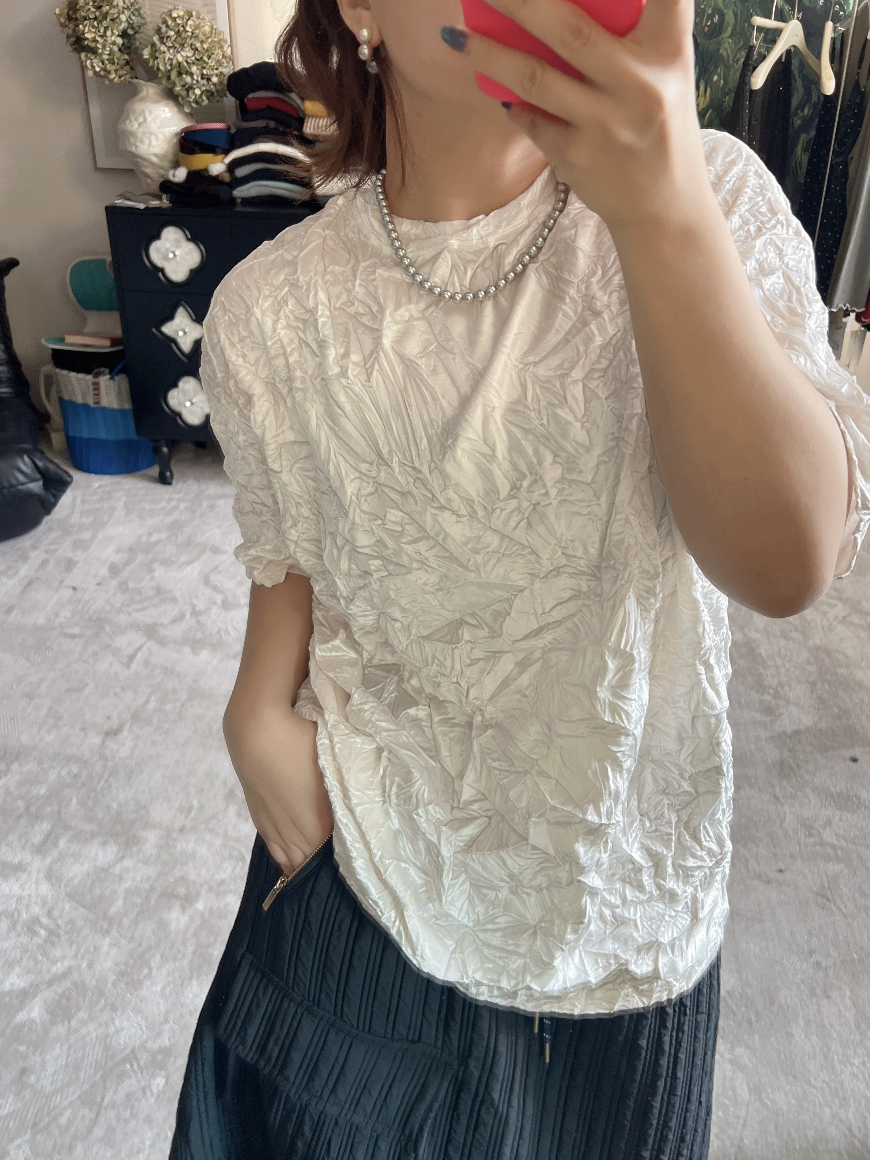 【YIN·FEIFEI｜予你】2025冬季新品不规则褶皱感加厚丝绒短袖T恤女