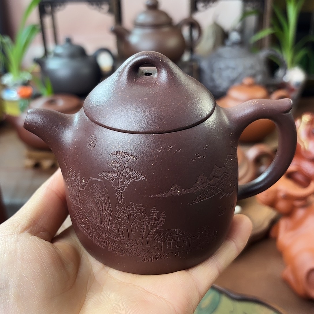 紫砂茶壶秦权老紫泥160cc