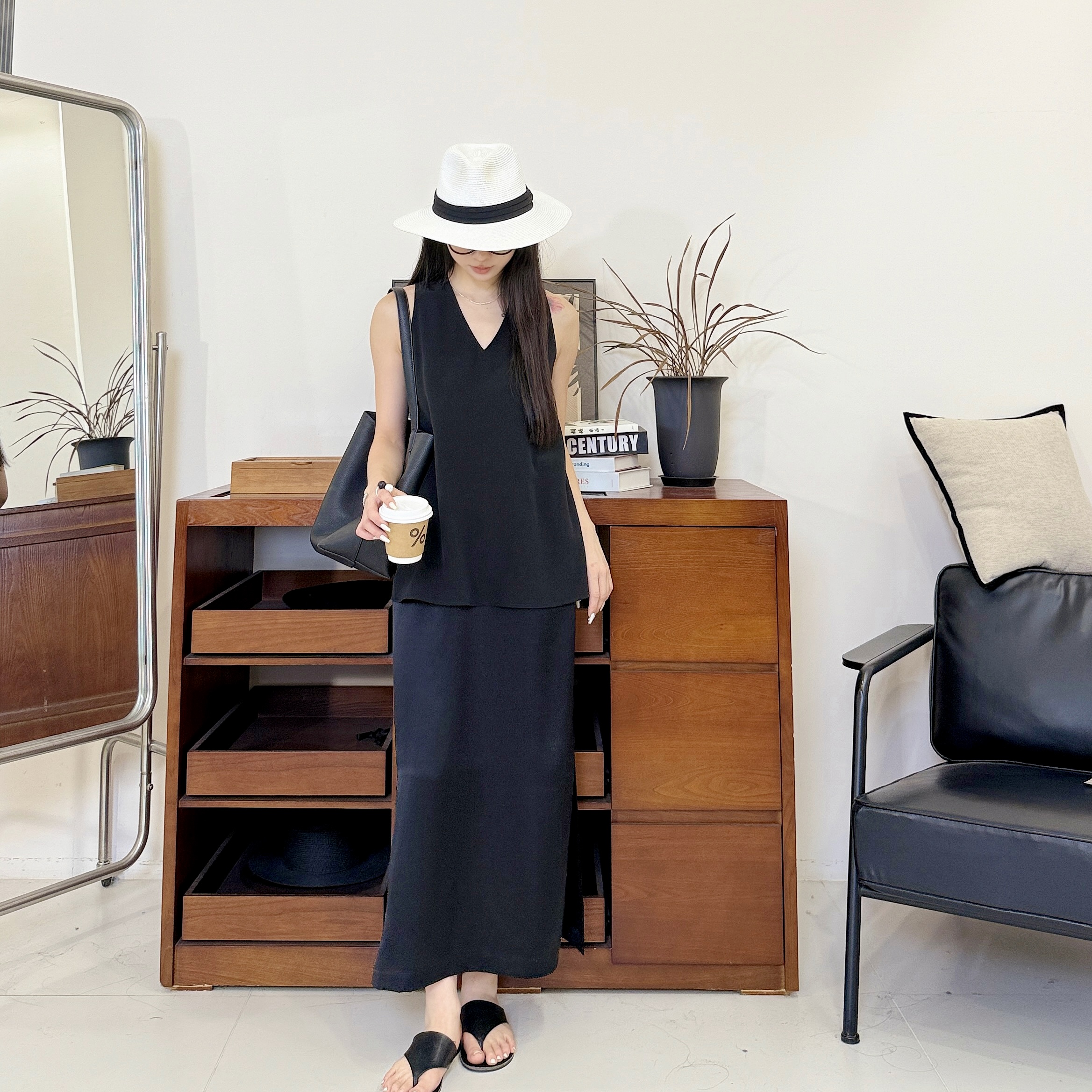 米兰之夜丨双层100真丝重缎+重绉真两件背心连衣裙-MY6011