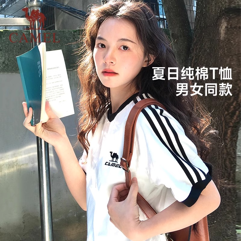【凑单链接】骆驼夏日T恤女纯棉短袖2025春夏新款情侣宽松复古上衣