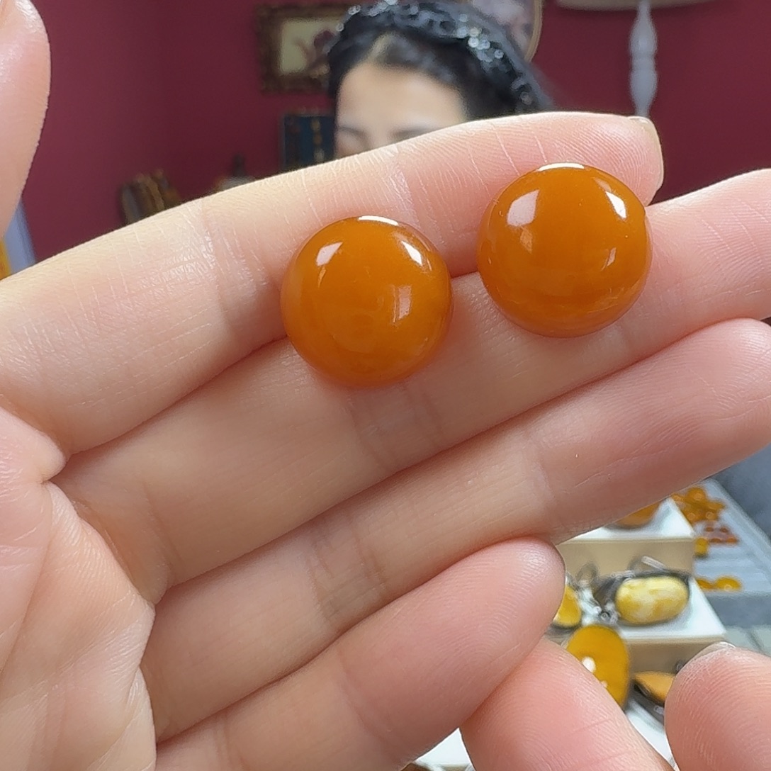 蜜蜡银S925镶嵌耳饰耳钉