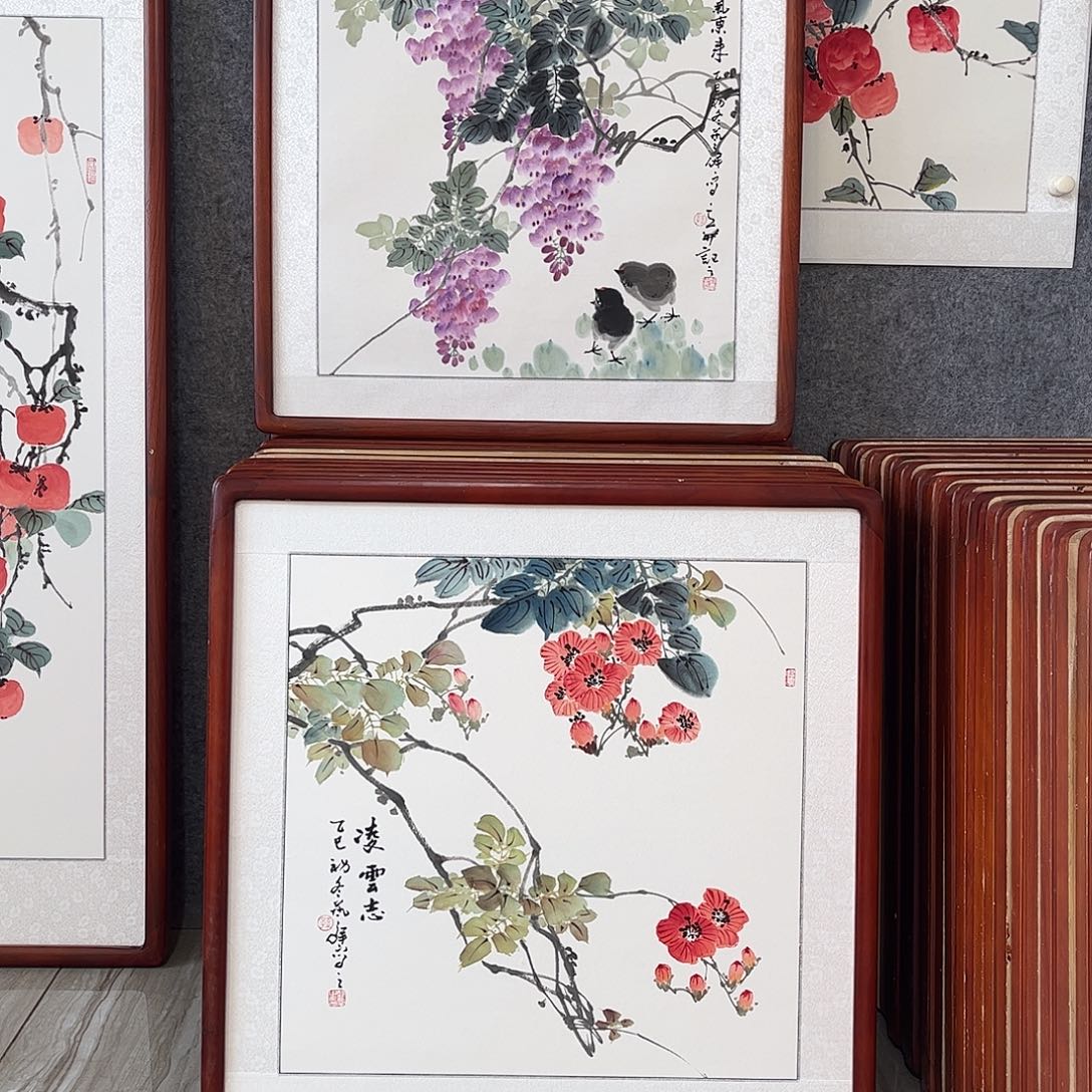 国画书画作品带框63×63