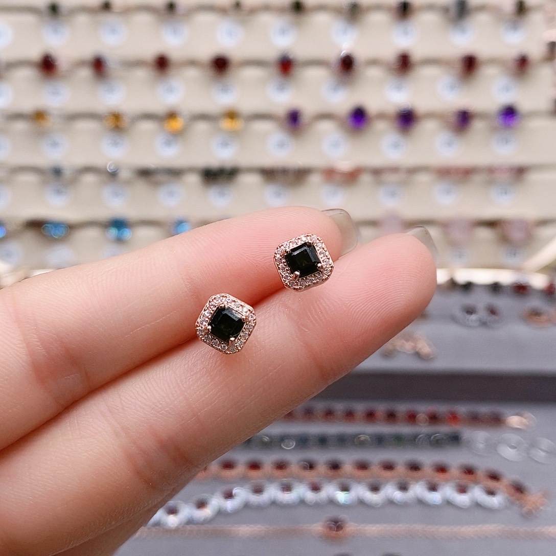 碧玺耳钉银S925镶嵌 耳钉