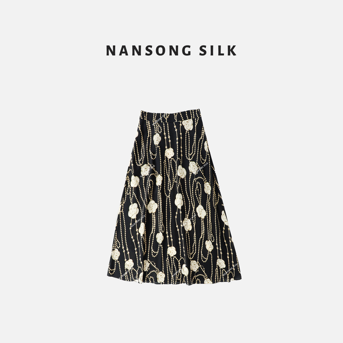 【李美丽专享】品牌新款桑蚕丝山茶花中长款半身裙51644