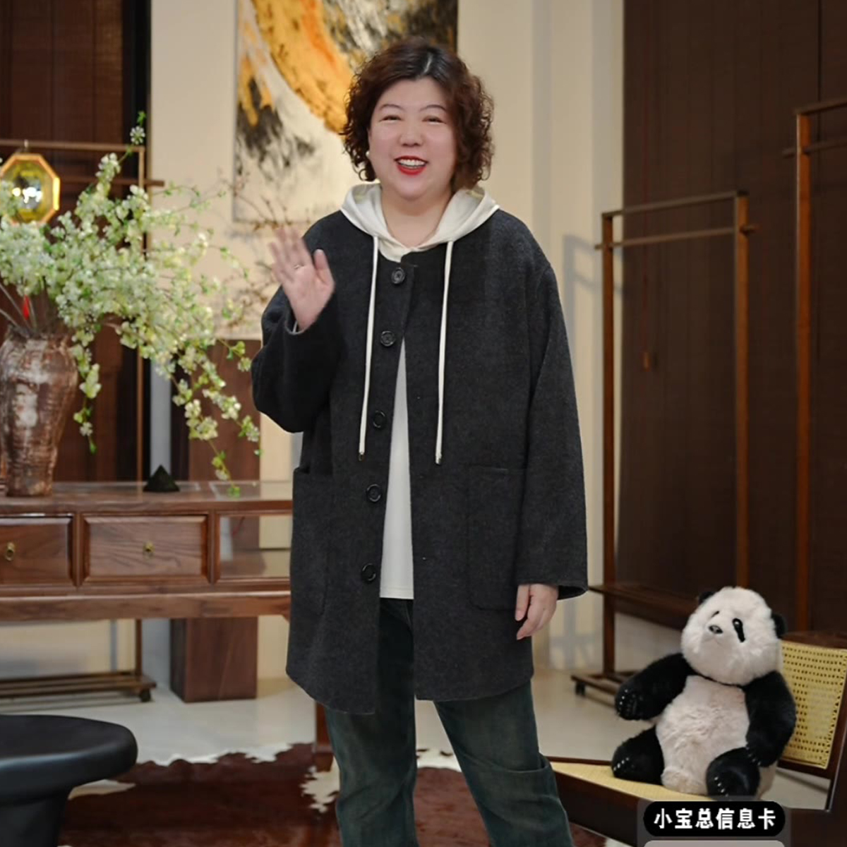 金雀绫【双面佳人】圆领长袖休闲女加宽加大大衣毛呢外套SZA4MW670