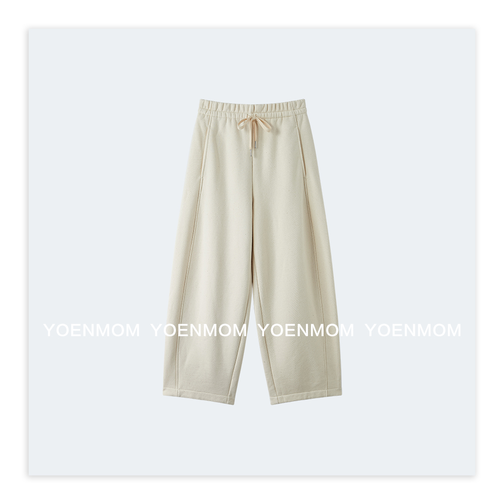 YOENMOM·律动·进口生态木棉肌理棉籽立裁结构分割垂感加绒卫裤