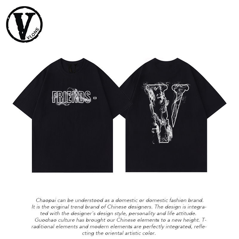 正品VLONE ORVAL潮牌烟雾LOGL明星同款大V短袖美式宽松男女t恤夏