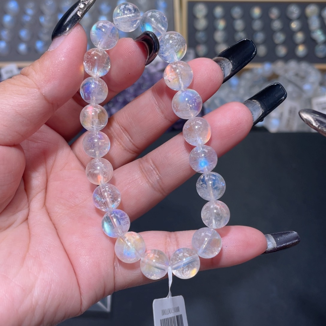 U***！手链未镶嵌长石马岛幻彩月光石手链9.5mm