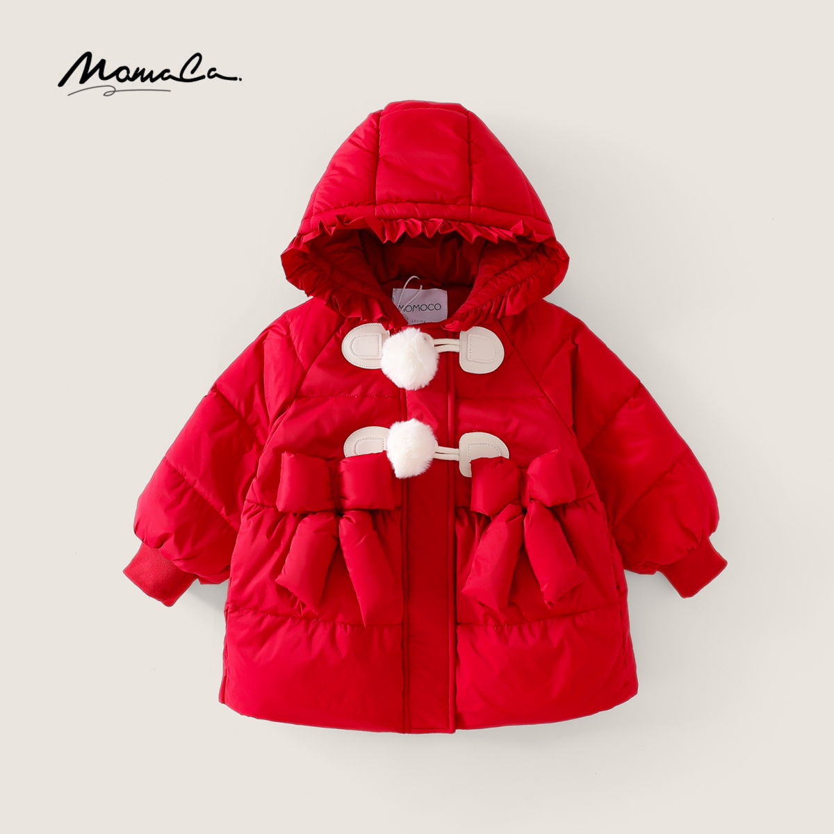 MOMOCO女童冬季90白鸭绒外套洋气保暖蝴蝶结羽绒服75830102063