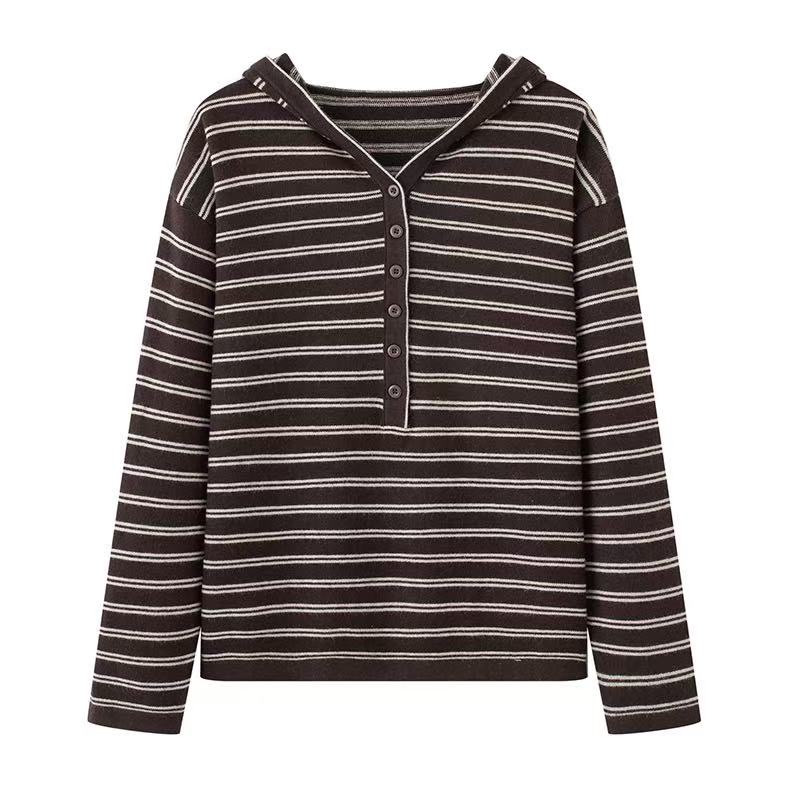 MM商场同款2025冬季新款条纹打底连帽套头针织衫女上衣731X