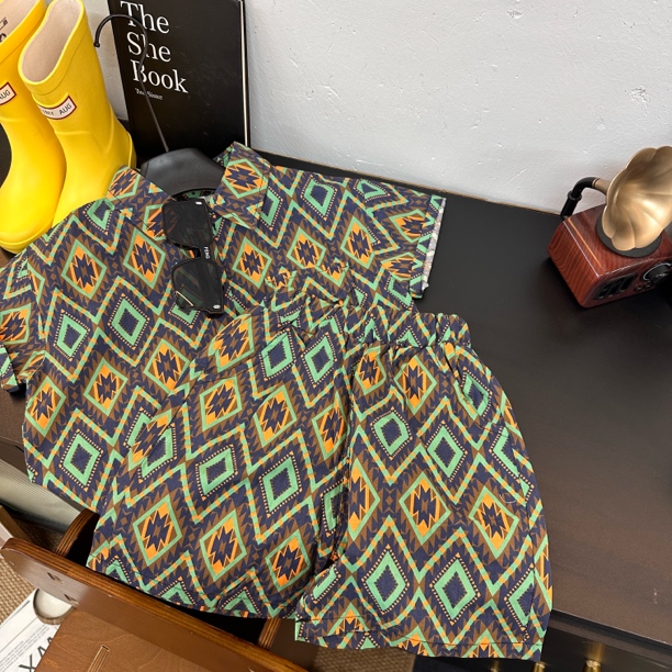 4000男女童时髦洋气个性休闲炸街夏季衬衫短袖套装