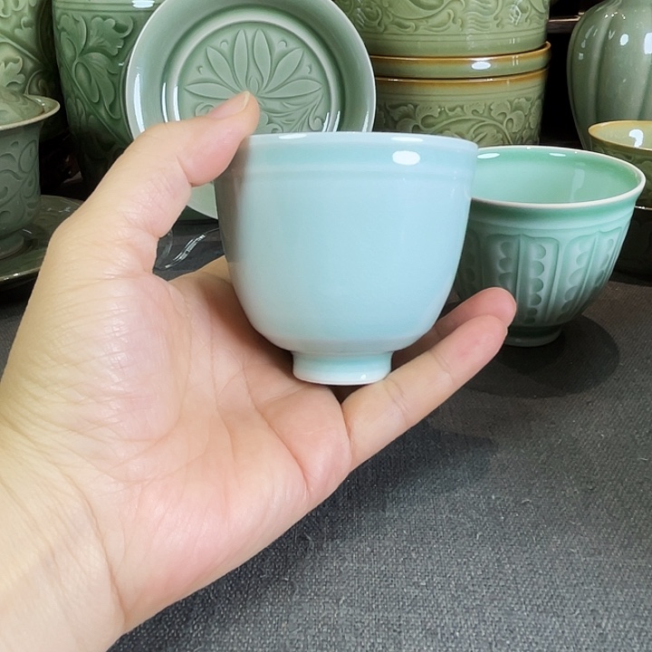 付***雷耀州窑天青釉素面手握杯