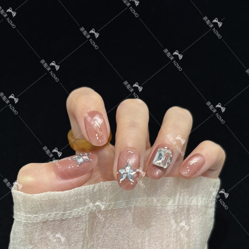 【L70】温柔玻璃珠猫眼碎钻拼搭手工穿戴甲