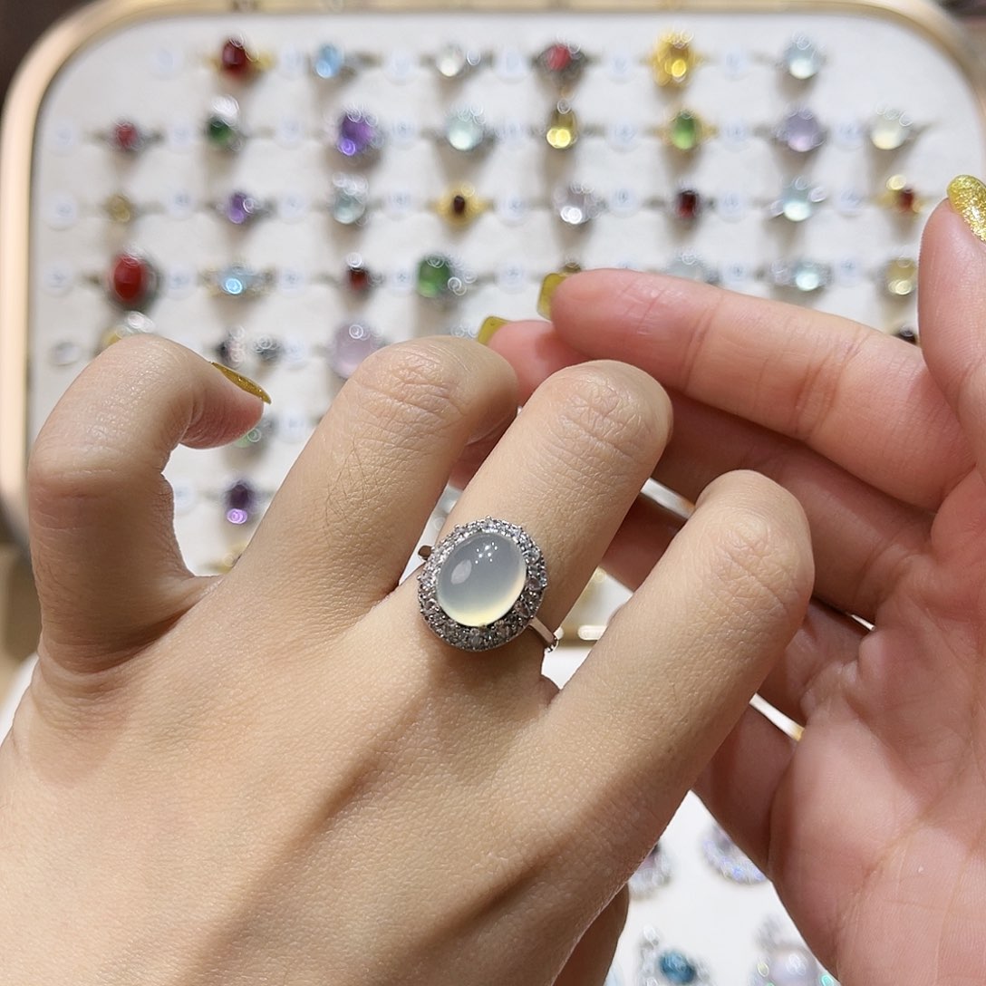 蛇纹石玉戒指银S925镶嵌