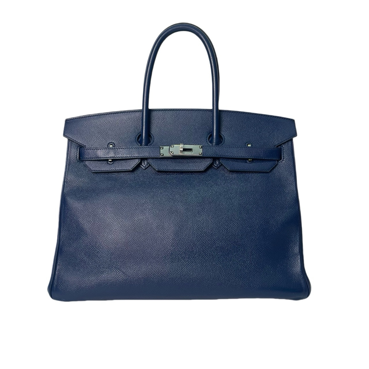 95新 Hermes/爱马仕 Birkin35宝石蓝银扣e皮内缝框Q刻/5982