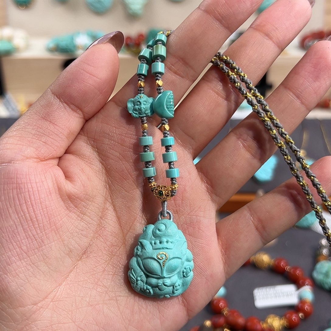 绿松石18K金镶嵌毛衣链凤九毛衣链