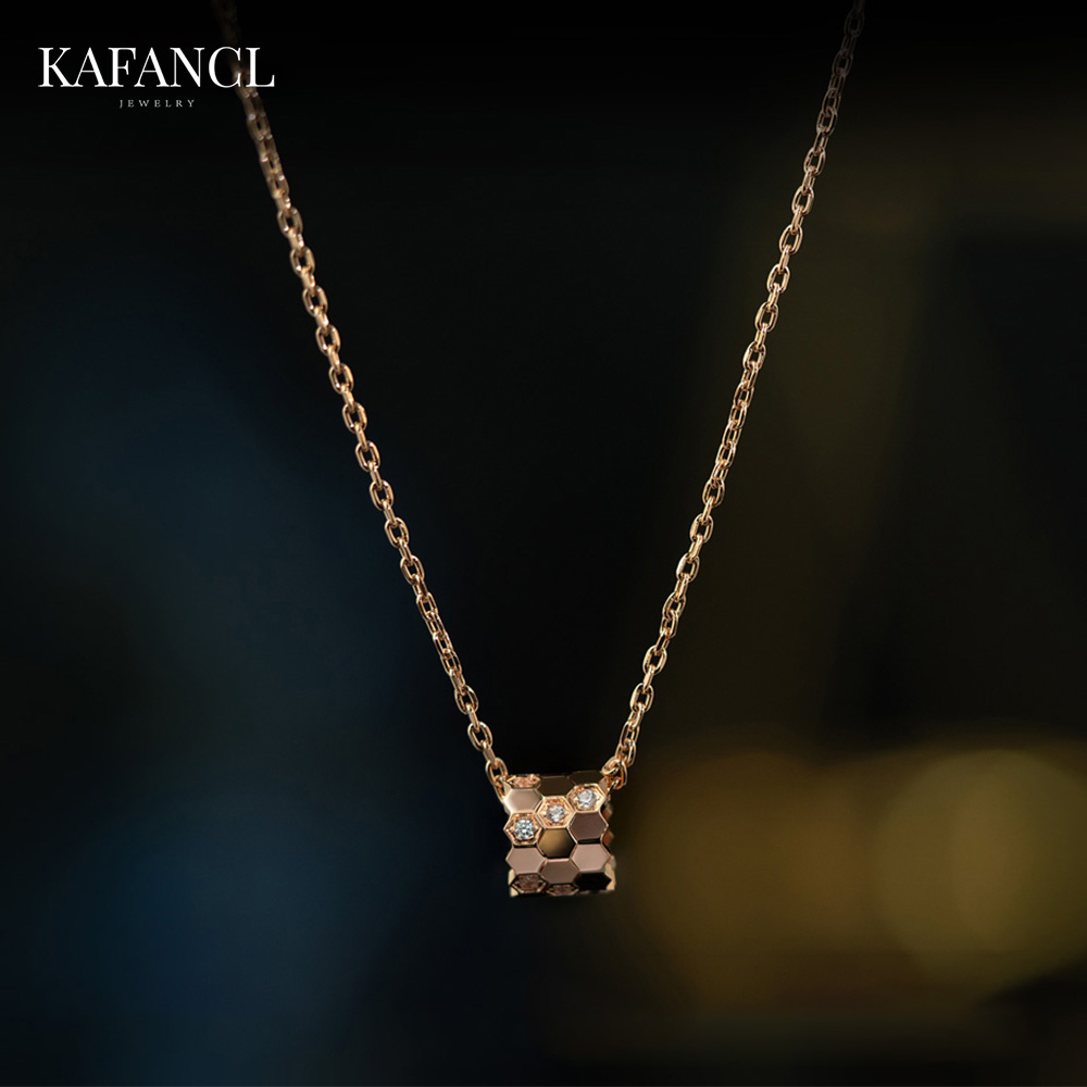 链子925银合成锆石 925银镀K金CNC蜂巢圆筒项链经典锁骨链ZF-B342