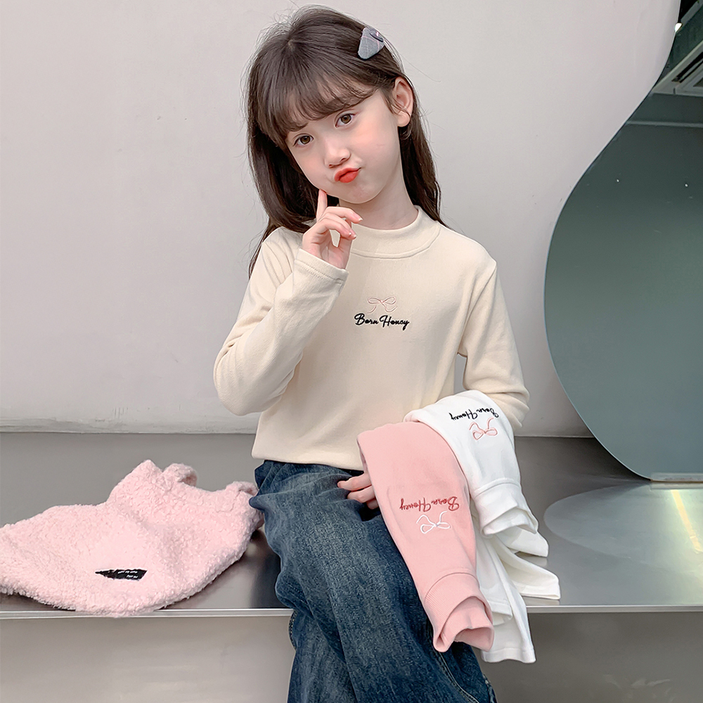 女童打底衫秋冬新款儿童德绒长袖T恤女孩休闲上衣半高领秋衣童装