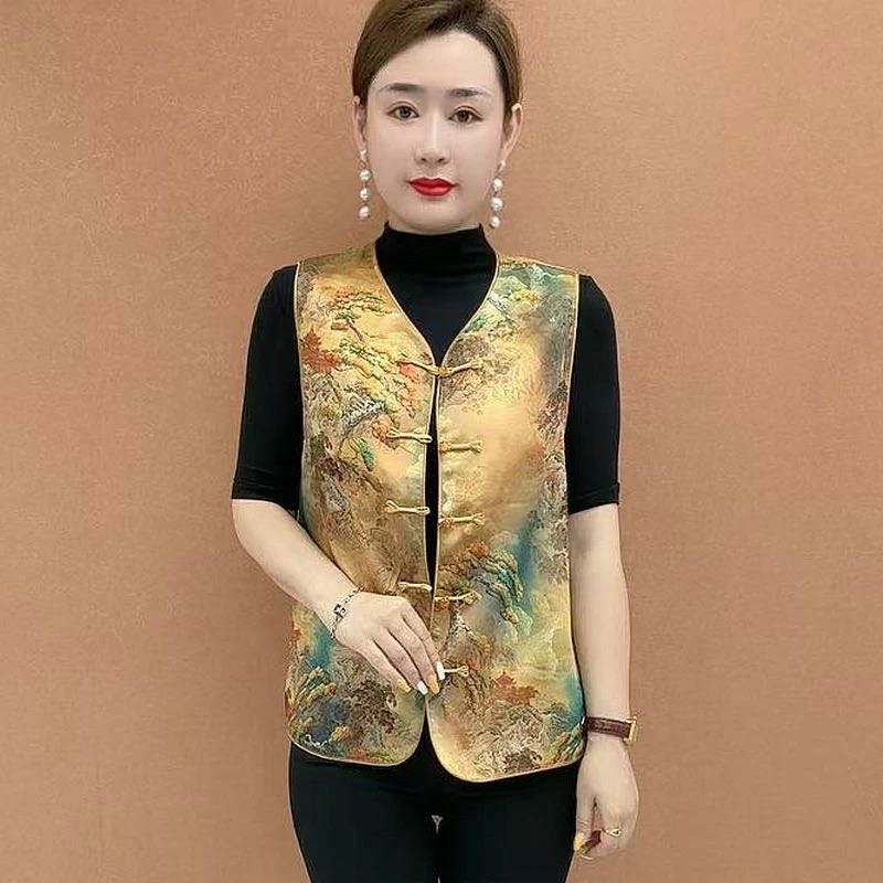 中式国风气质马甲时尚复古坎肩背心盘扣女装新款妈妈无袖上衣