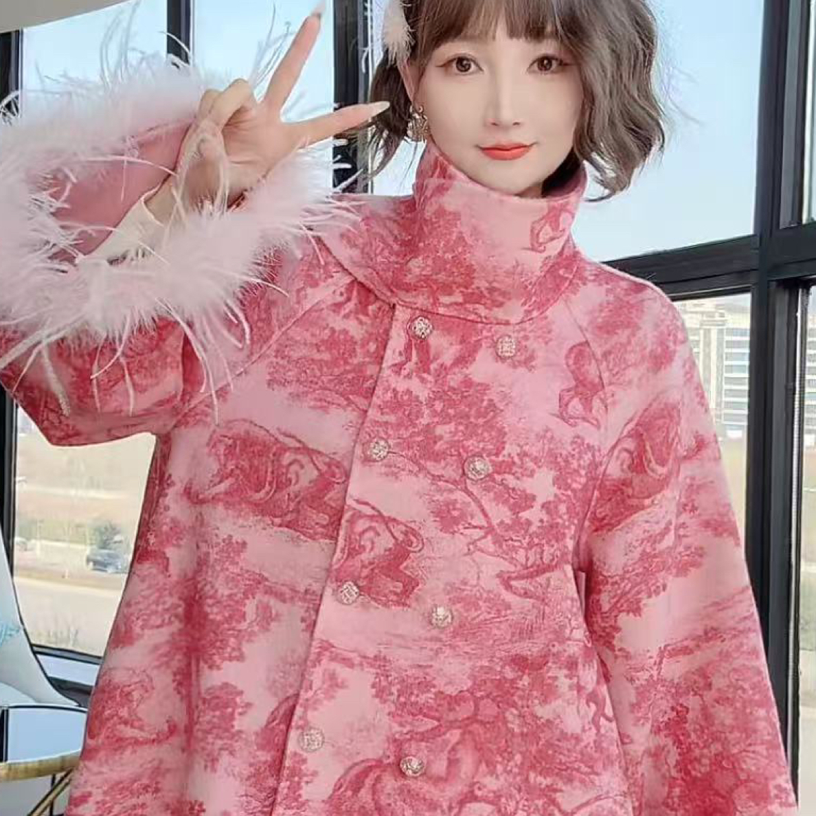 春日秘境两件套羊毛双面双穿羊毛大衣 小个子羊毛外套