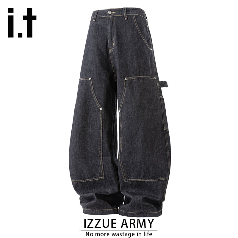 izzue丹宁蓝牛仔裤早秋cleanfit美式修身裤子高个子直筒弯刀裤男
