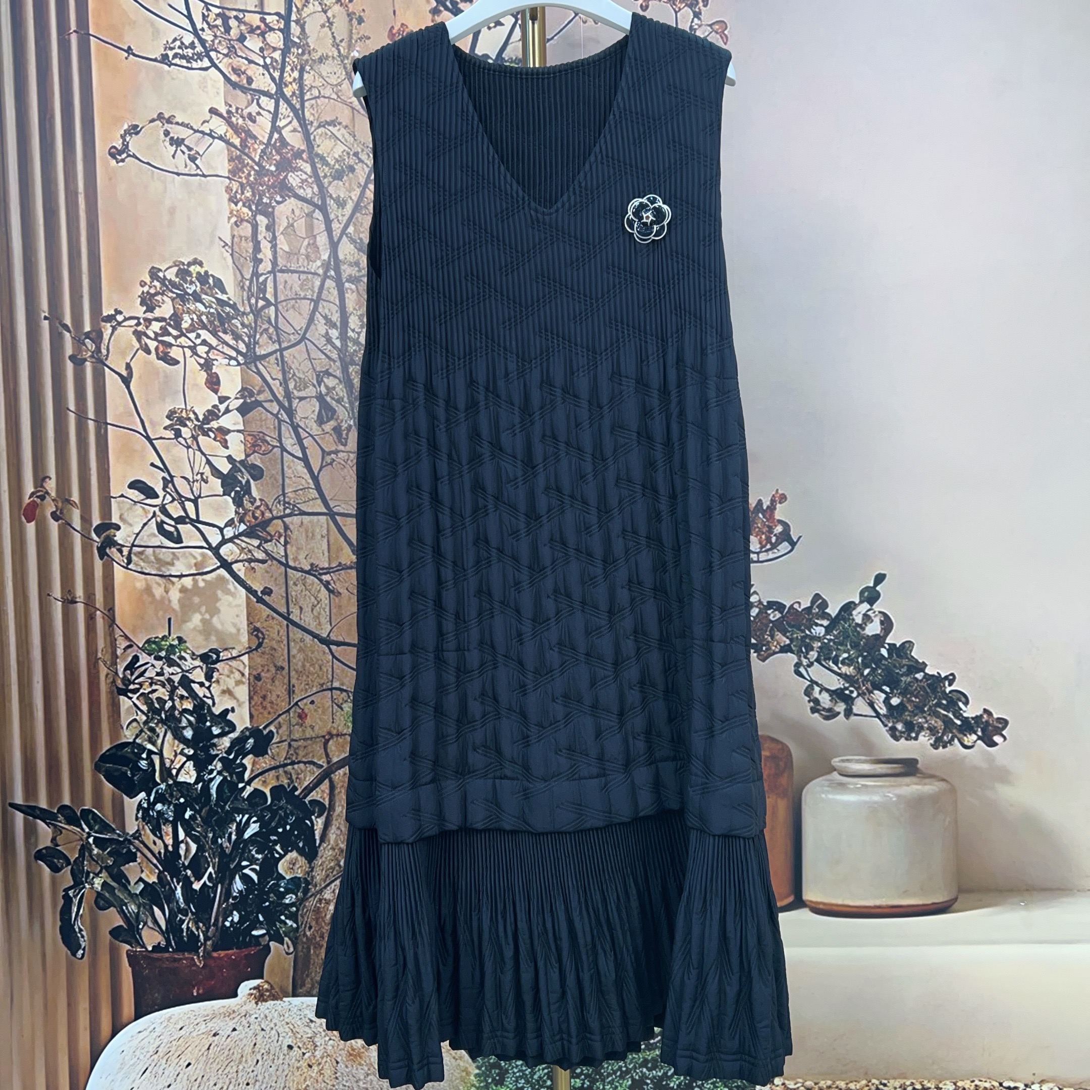 【高定棉连衣裙】三宅轻奢设计师中长款优雅高弹贵气质知性遮肉显瘦