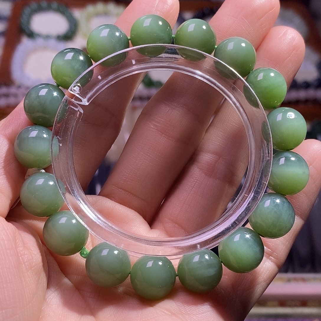 颈饰未镶嵌和田玉碧玉猫眼12mm手串