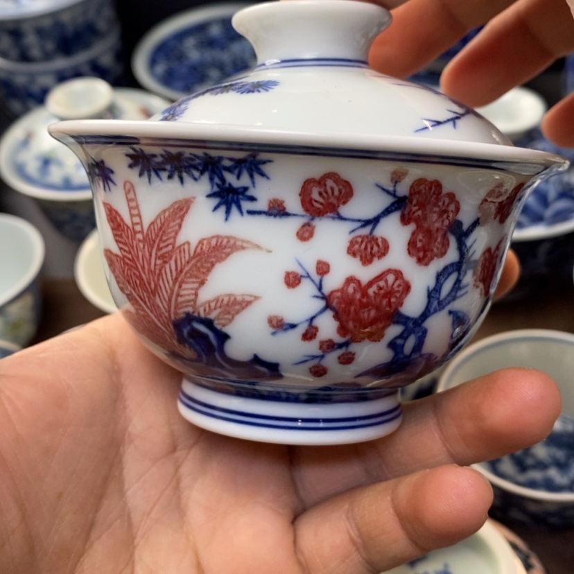 【闪购商品】景德镇青花釉里红盖碗