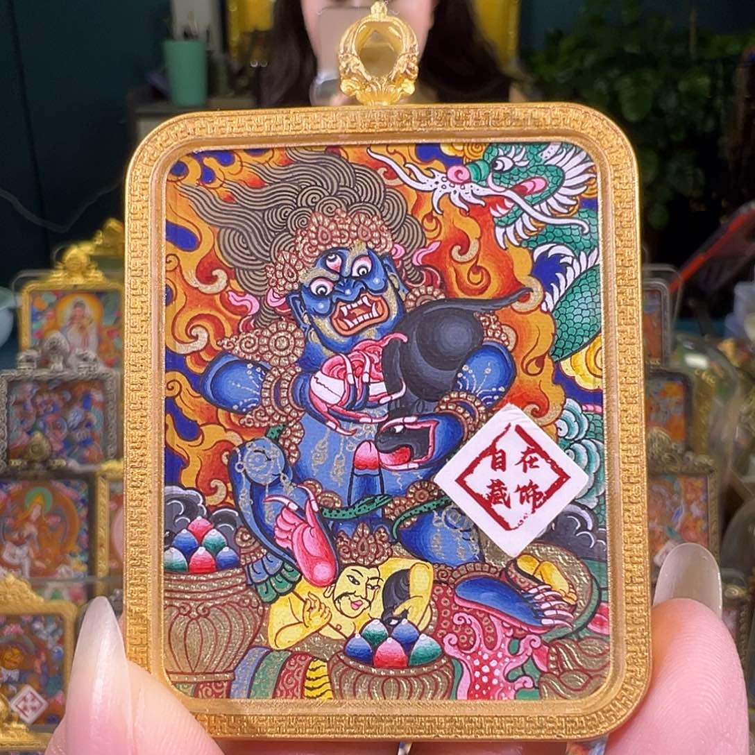 吊坠黑财热贡纯手绘唐卡