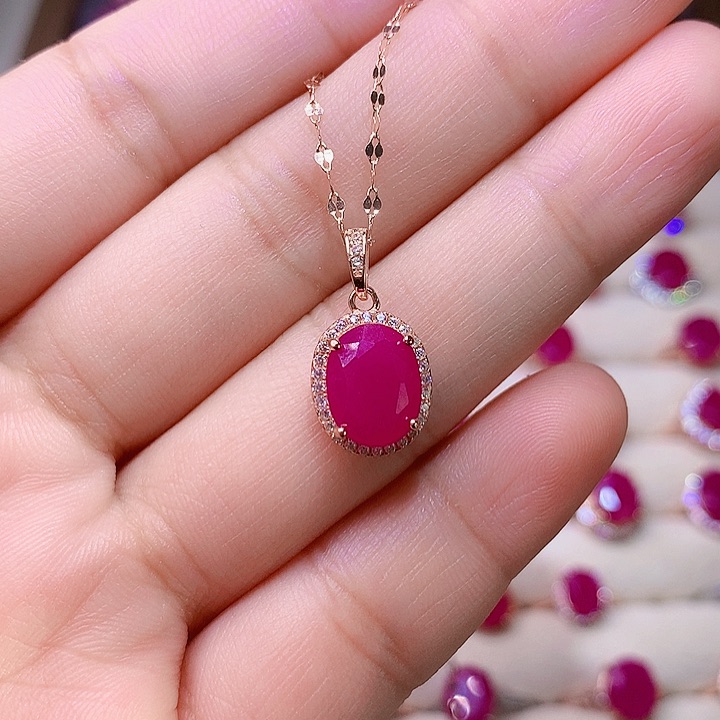 红宝石颈饰银S925镶嵌