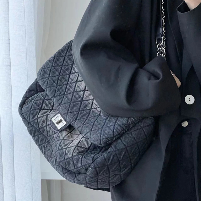 2025新款秋冬牛仔流浪包菱格链条包大容量单肩腋下包女百搭斜挎包