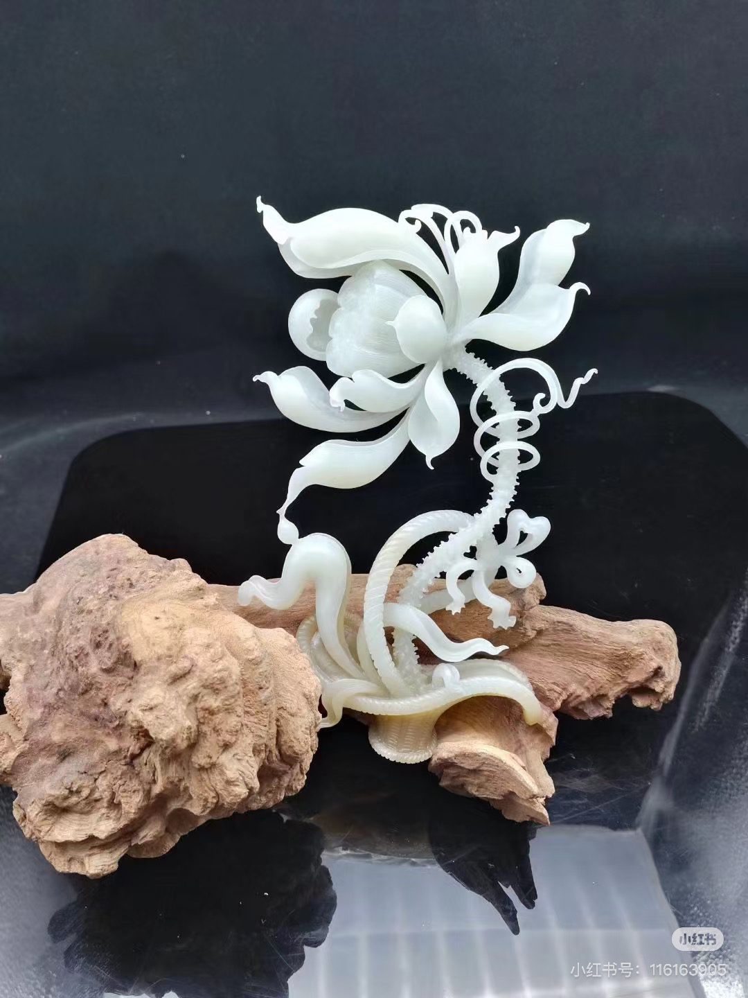 新疆和田玉花开富贵精美摆件