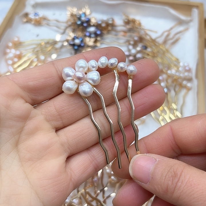 淡水珍珠发饰银S925镶嵌