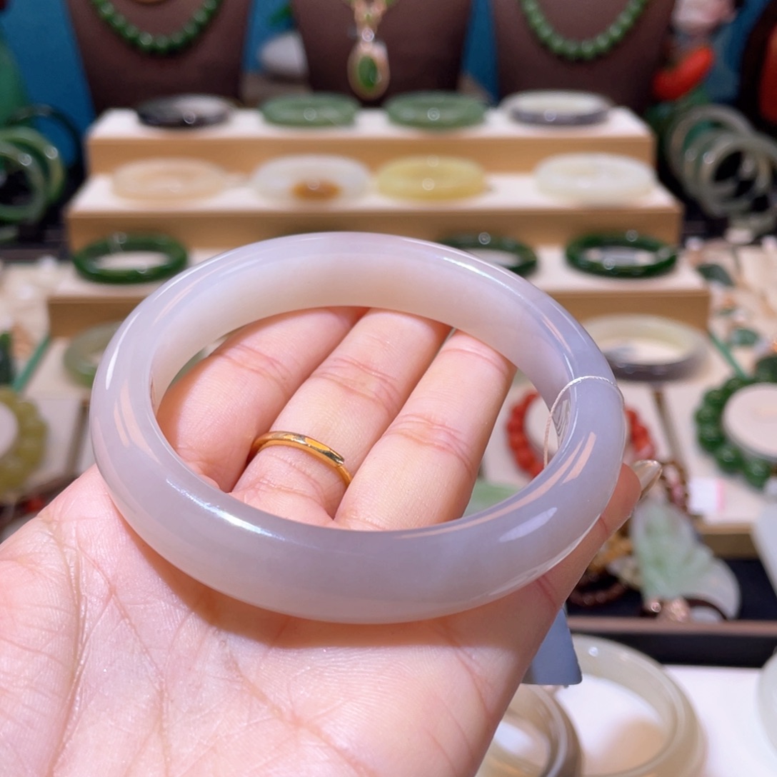 和田玉收藏级粉紫手镯62、63未镶嵌