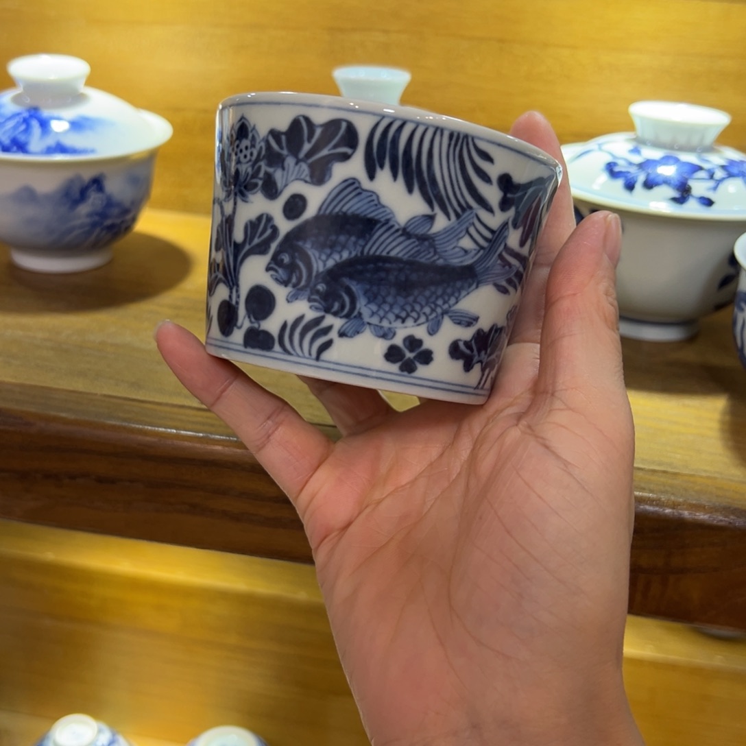 胖***了杯子鱼藻纹冰桶杯纯手工