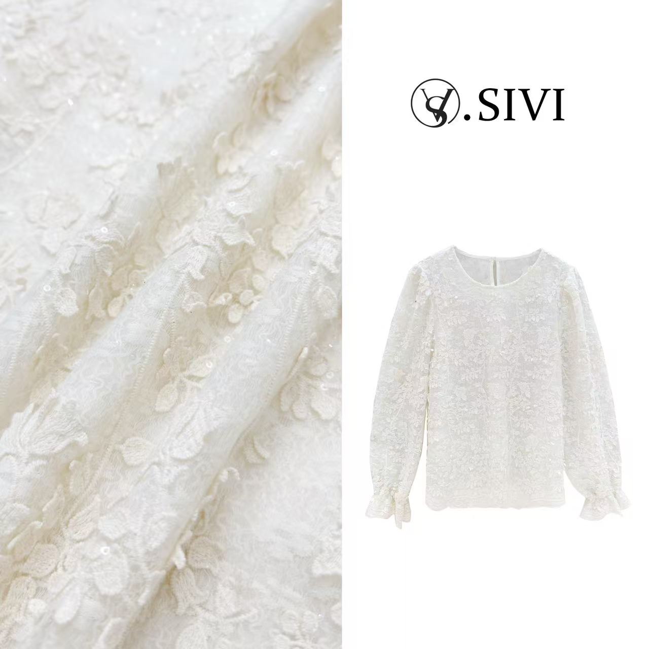 熙薇【地老天荒】2025春季新款时尚气质蕾丝刺绣上衣H1175