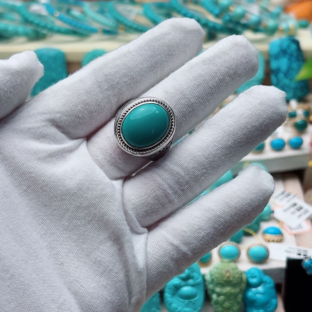 绿松石银S925镶嵌戒指