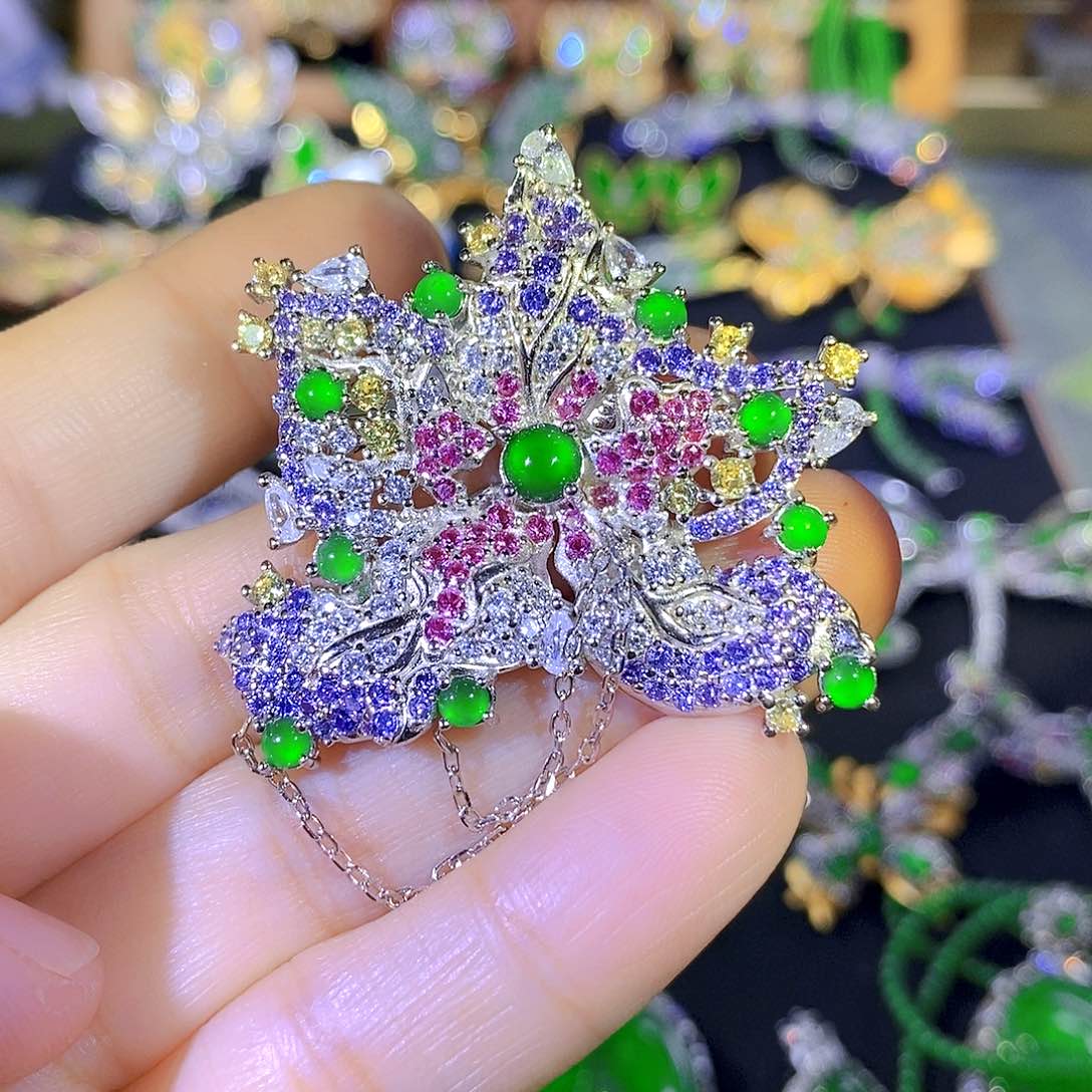 吊坠(不含链)银S925镶嵌翡翠