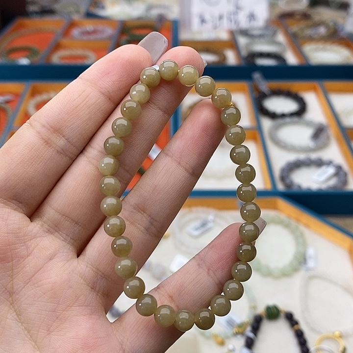 和田玉未镶嵌手链w5老料蜂蜜水6mm