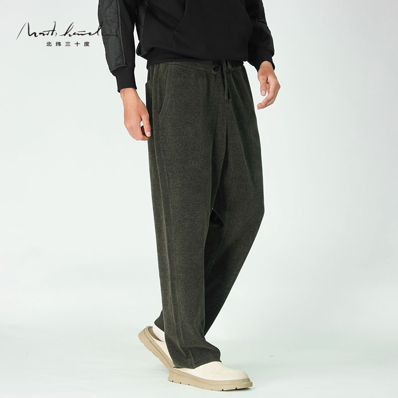 北纬三十度原创设计师男装秋冬中国风复古绒感舒适宽松直筒休闲裤
