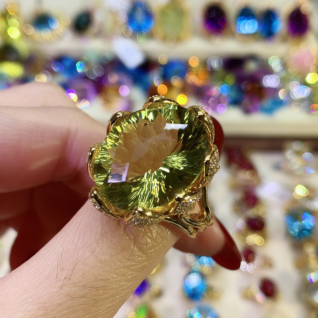 黄晶戒指银S925镀金镶嵌