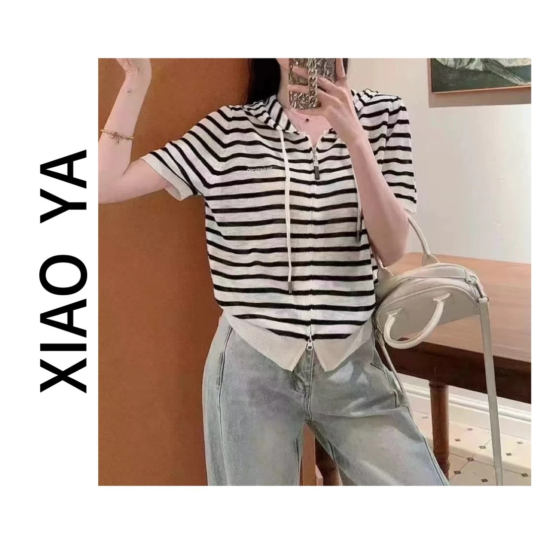 9249夏季新款抽绳连帽多巴胺百搭针织开衫