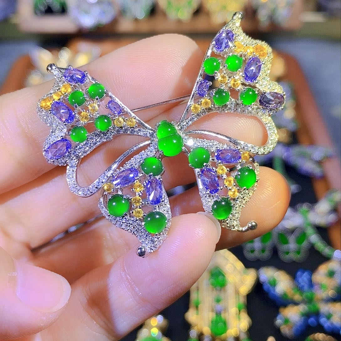 吊坠(不含链)银S925镶嵌翡翠