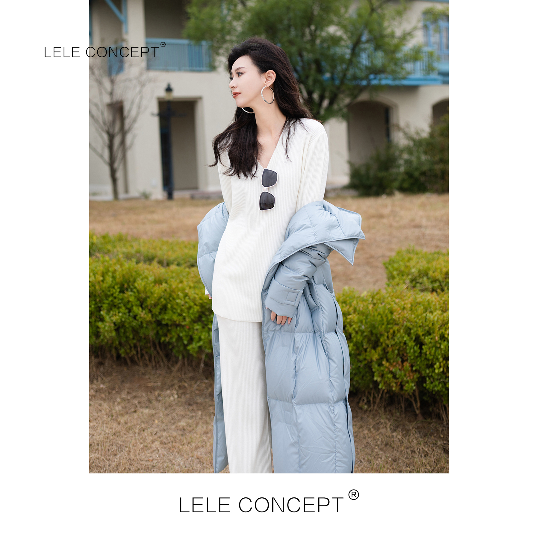 LELE CONCEPT丨「如一」秋慵懒优雅气质V领坑条针织套装舒适T0100
