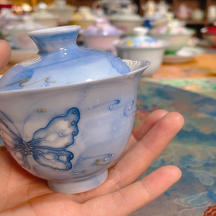 【闪购商品】风*过云纱幻蝶盖碗