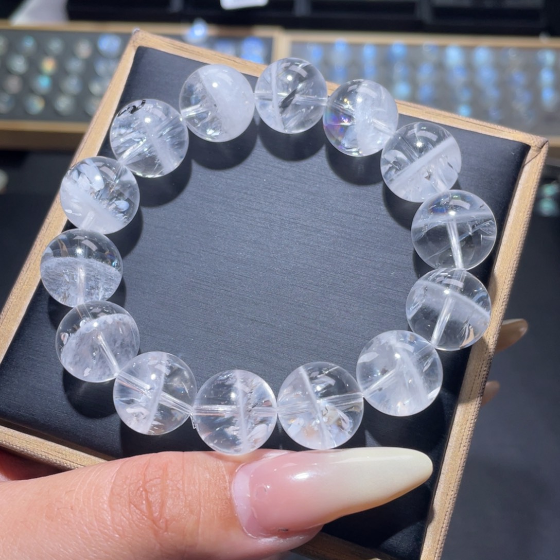 水晶未镶嵌手链彩虹白幽灵手链15mm