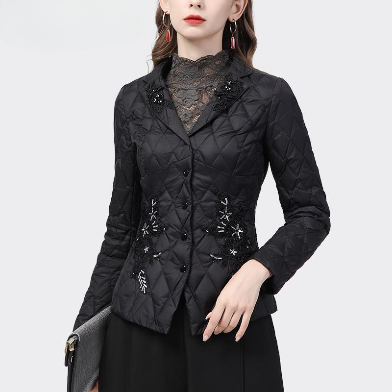 羽绒服短款外套修身西装领小香风棉衣白鸭绒设计感秋冬季WE19923