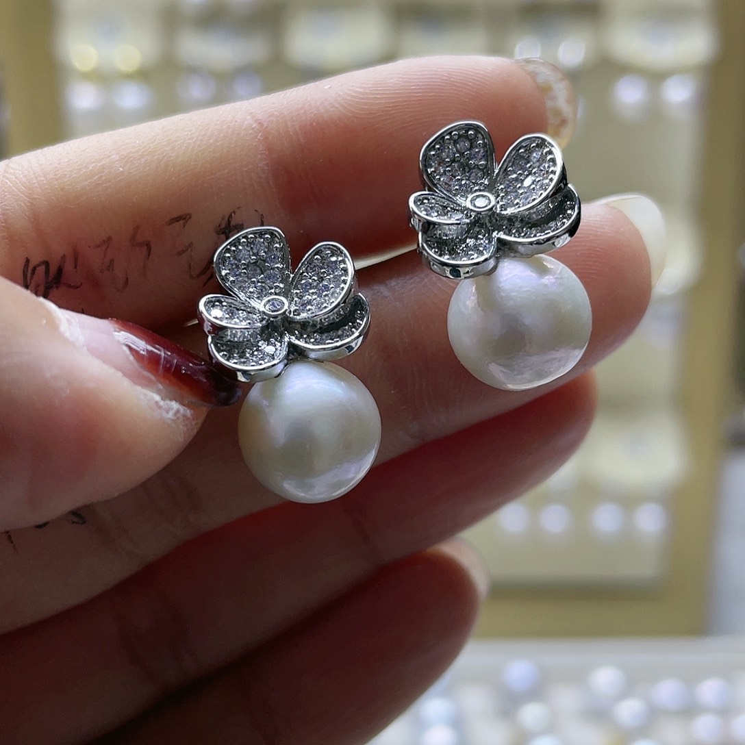 淡水珍珠耳饰银S925镶嵌