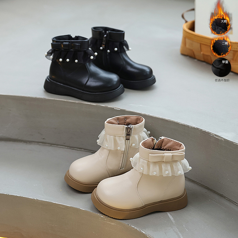单里/二棉/大棉 马丁靴秋冬新款蕾丝边甜美公主靴中大童短靴8026